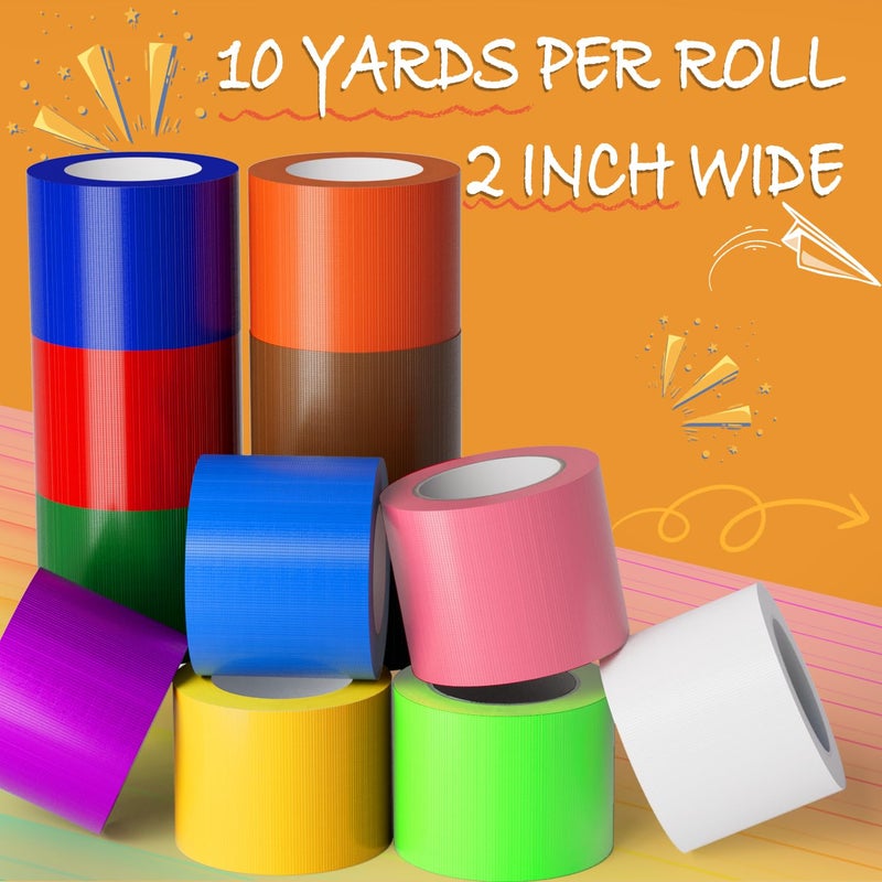 SWRT 12-Pack Rainbow Colored Duct Tape 10 Yards x 2 Inch Heavy Duty, Waterproof Color Duct Tape Tear by Hand, Strong Adhesion No Residue for DIY, Packing, Marking and Arts & Crafts - Image 2